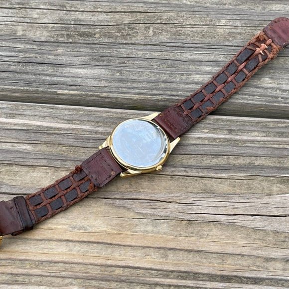 Fossil Men Watch Gold Tone Case Pyramid Crystal Brown Braided Leather Band Analo - Picture 7 of 13